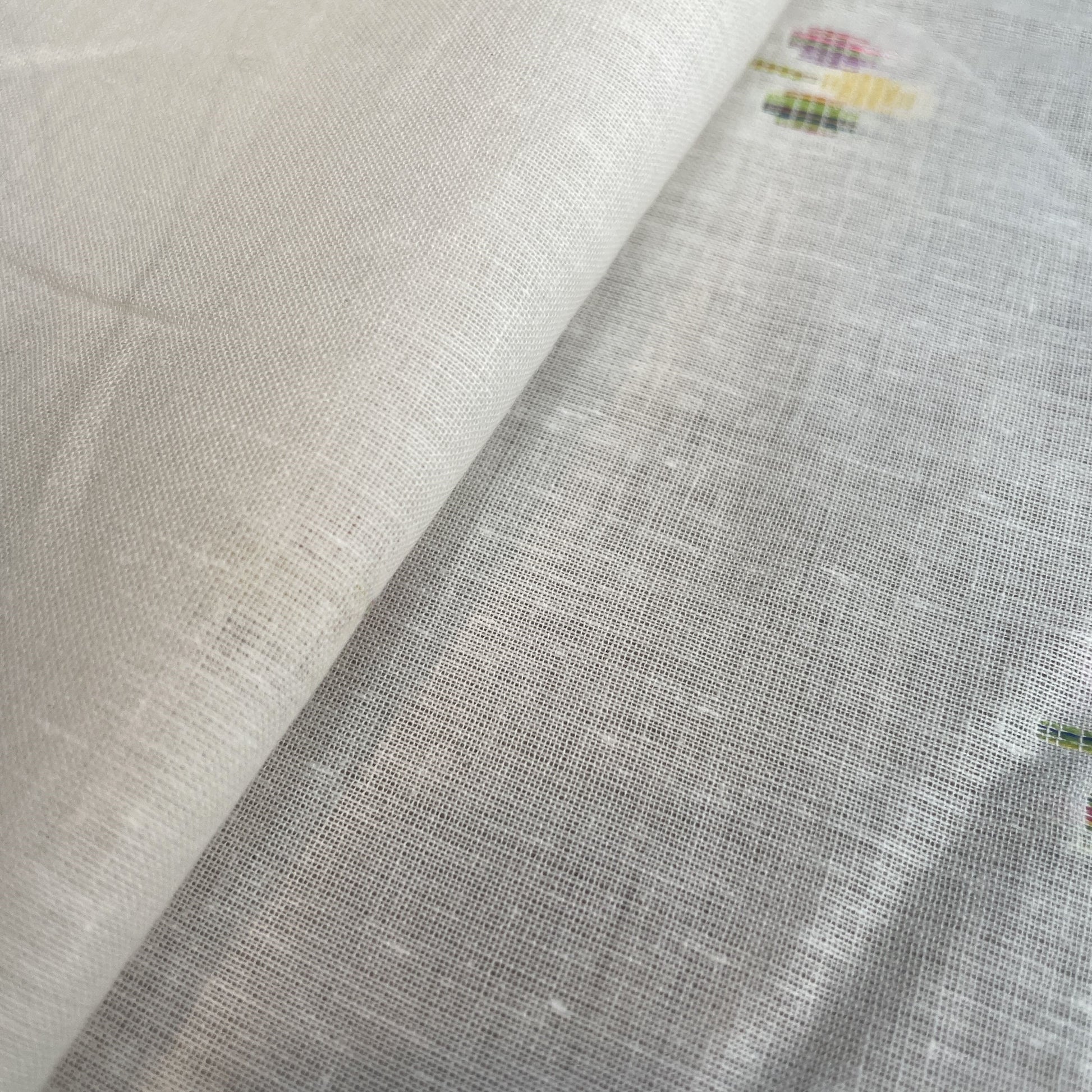 Premium OffWhite Multicolor Buti Dobby Embroidery Dyeable Cotton Fabric