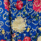 Dark Blue Madhubani Print Dola Silk Jacquard Fabric - TradeUNO