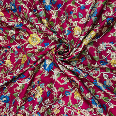 Red Madhubani Print Dola Silk Jacquard Fabric - TradeUNO
