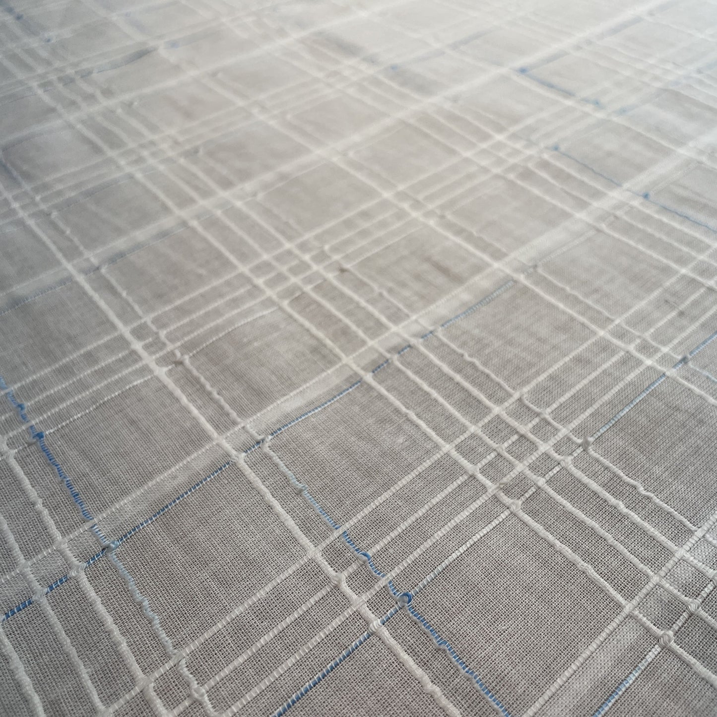 Premium OffWhite Blue Check Dobby Embroidery Dyeable Cotton Fabric