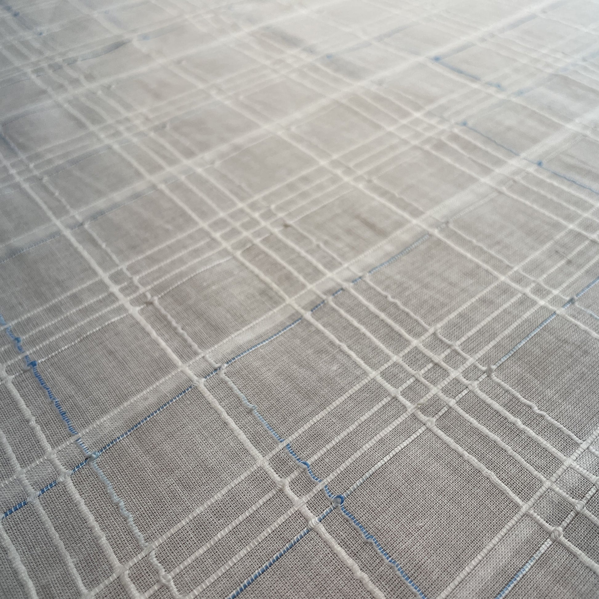 Premium OffWhite Blue Check Dobby Embroidery Dyeable Cotton Fabric