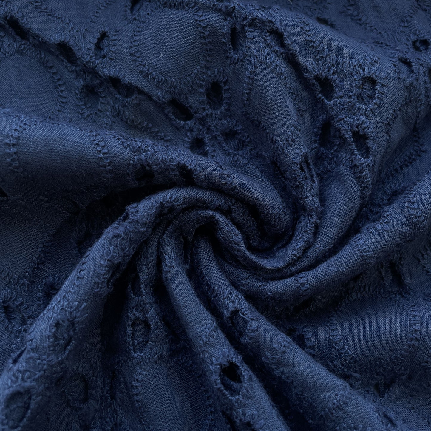 Dark Blue Floral Embroidery Cotton Schiffli Fabric 13814