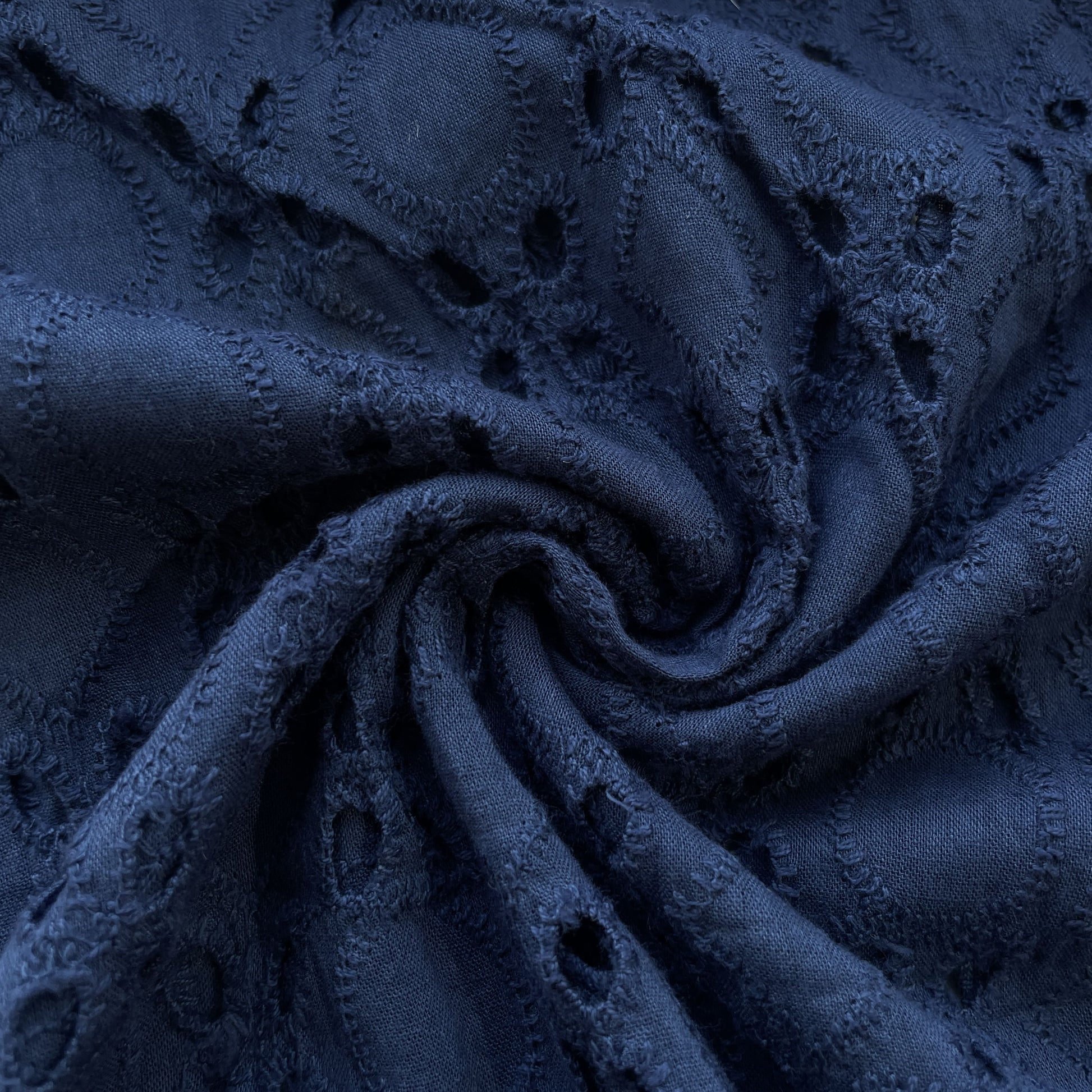 Dark Blue Floral Embroidery Cotton Schiffli Fabric 13814
