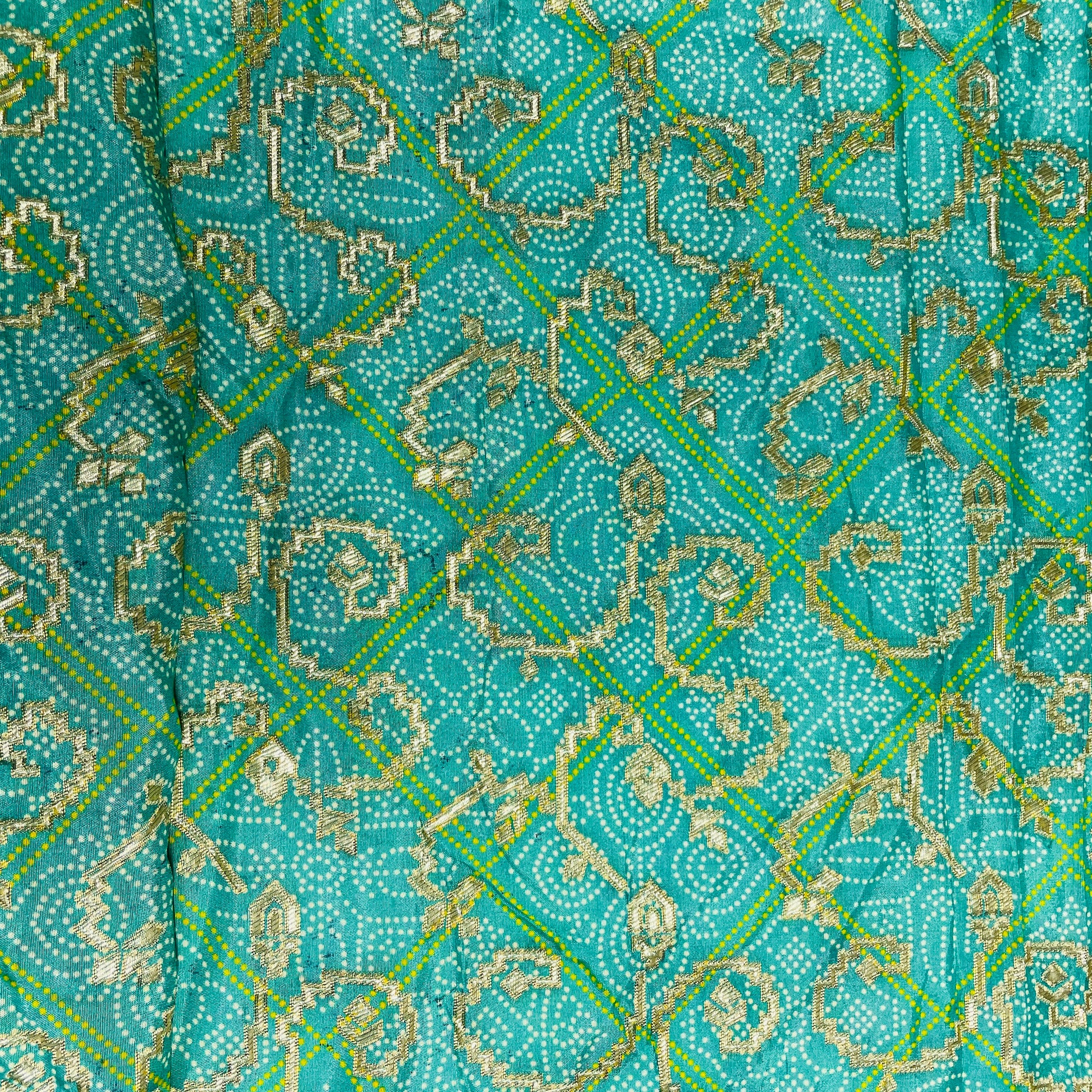 Green Patola Bandhani Print Dola Silk Jacquard Fabric - TradeUNO