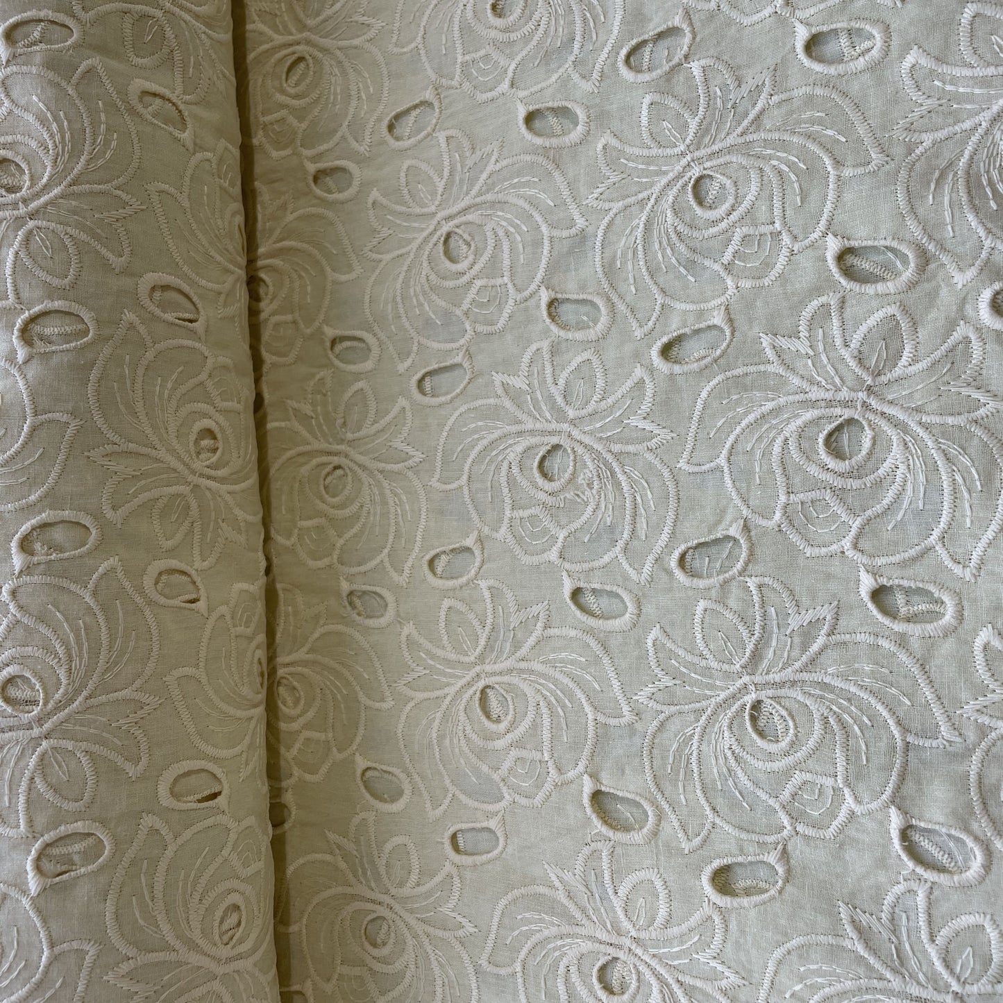 Cream Abstract Floral Embroidery Cotton Schiffli Fabric 16687