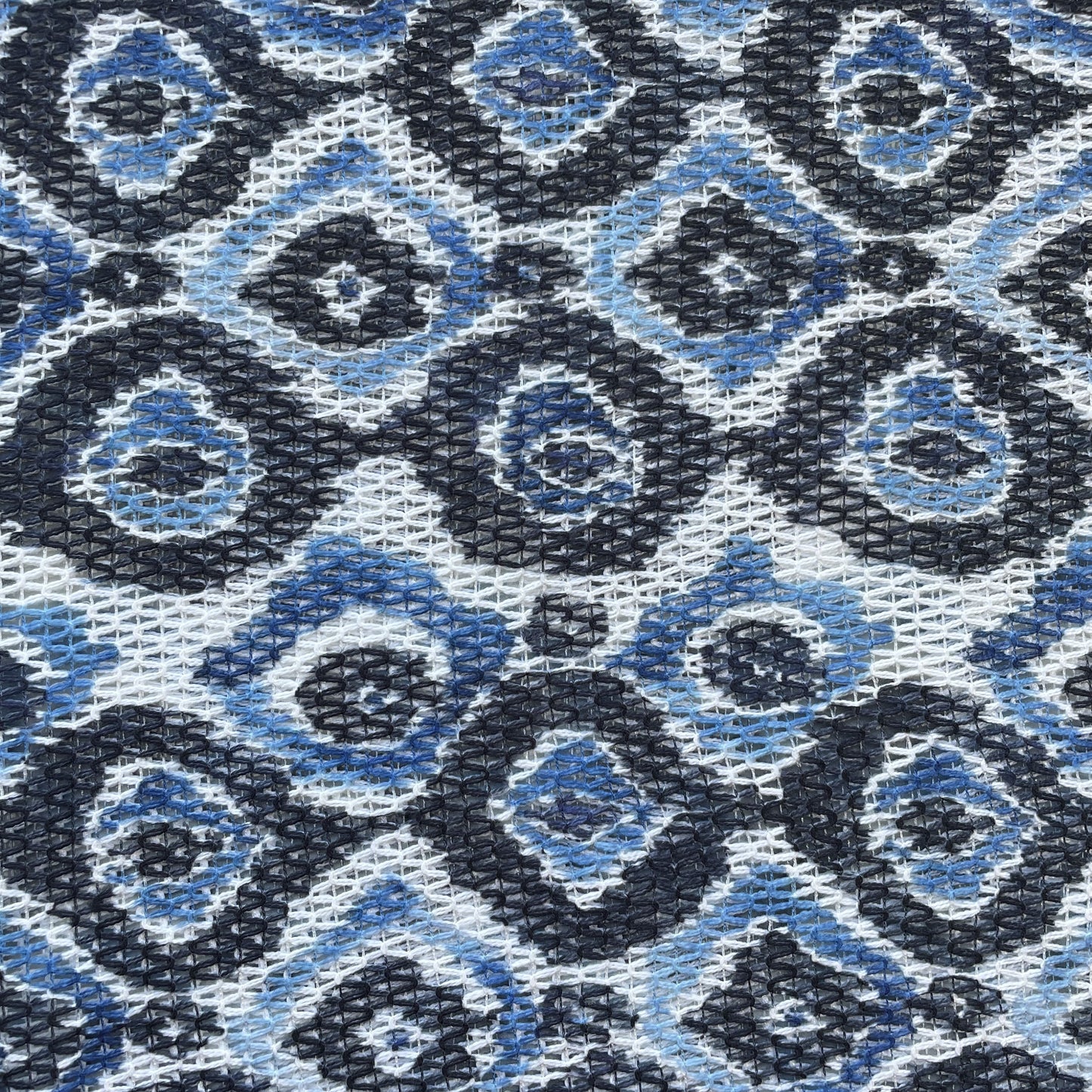 Blue Black Ikkat Print Cotton Crochet Fabric 13602