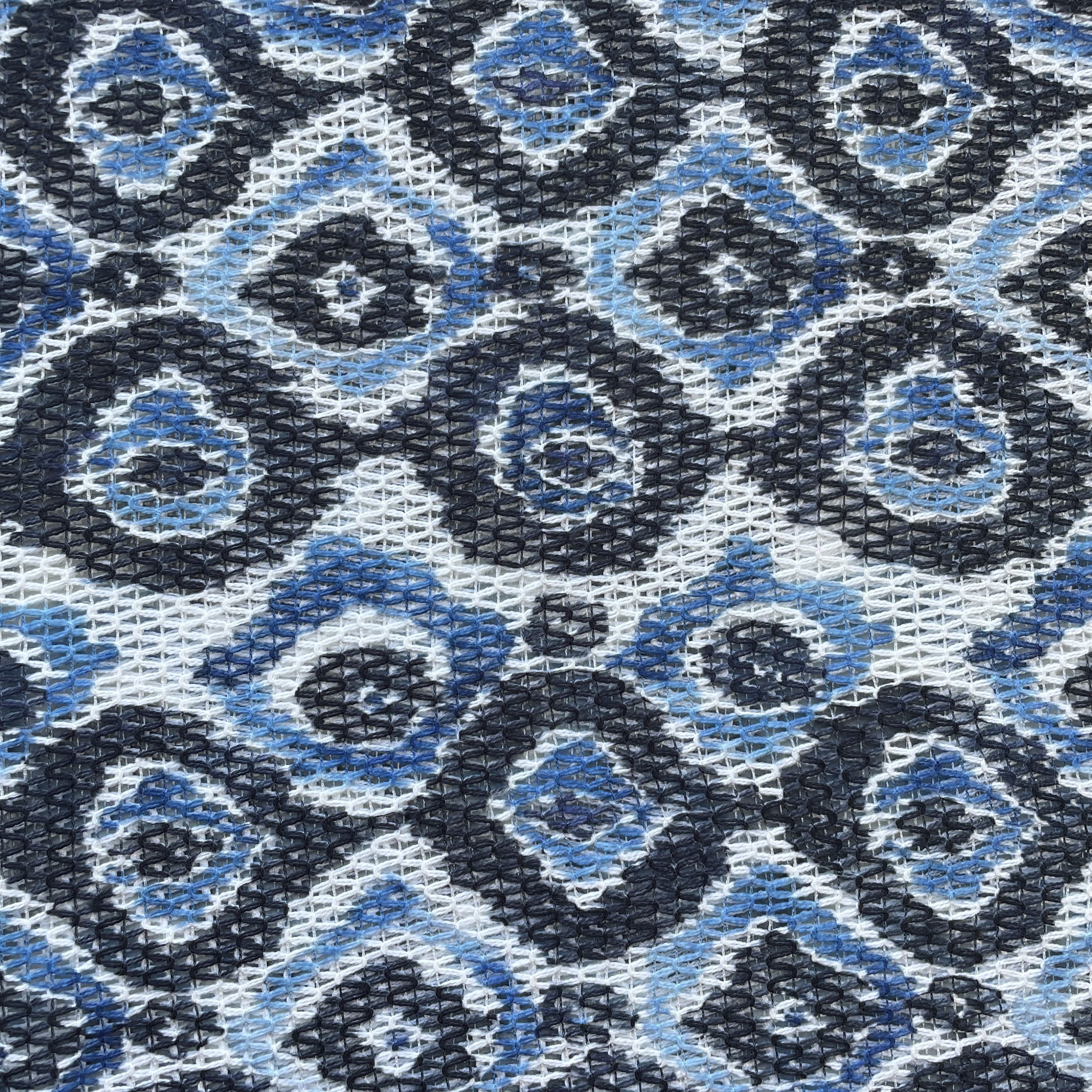 Blue Black Ikkat Print Cotton Crochet Fabric 13602