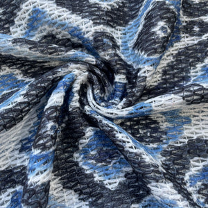 Blue Black Ikkat Print Cotton Crochet Fabric 13602