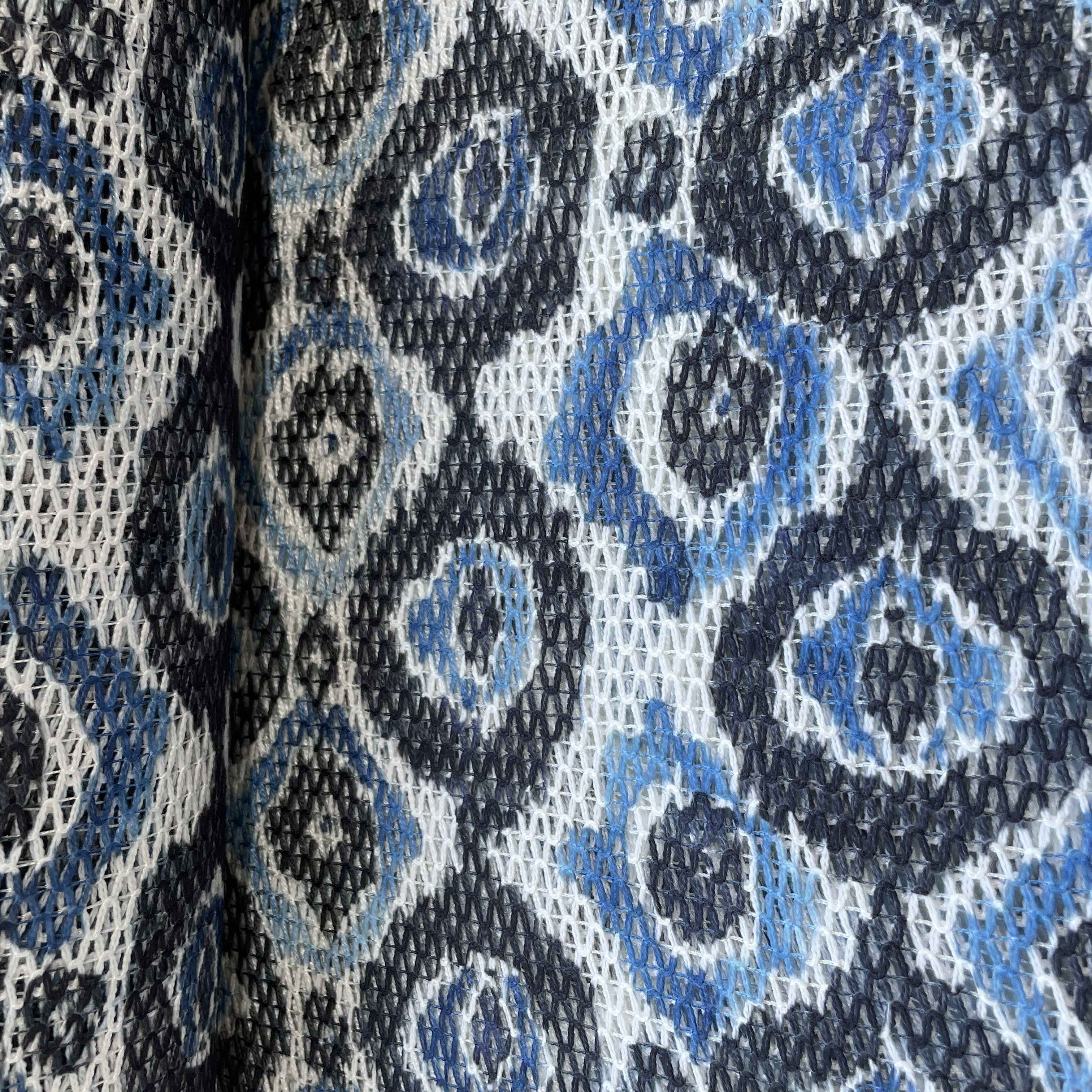 Blue Black Ikkat Print Cotton Crochet Fabric 13602