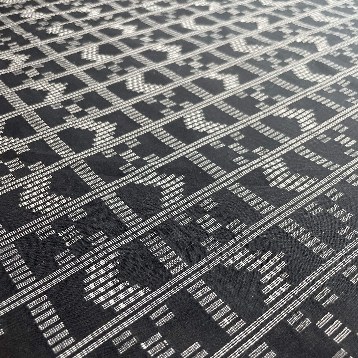 Premium Black Geometrical Silver Dobby Embroidery Cotton Fabric