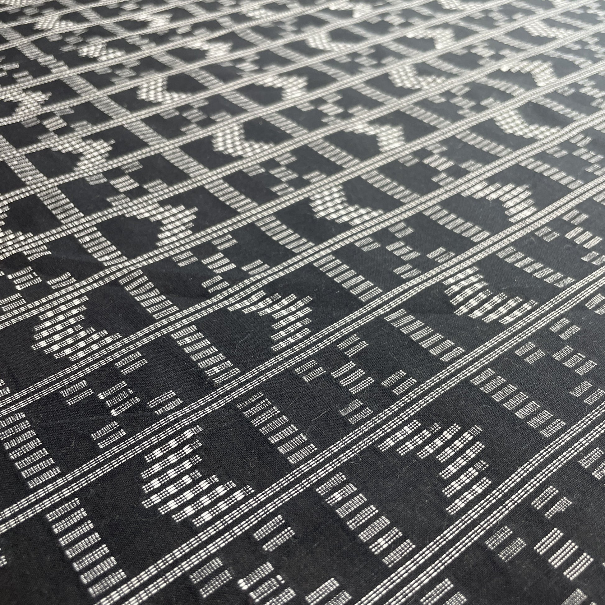 Premium Black Geometrical Silver Dobby Embroidery Cotton Fabric