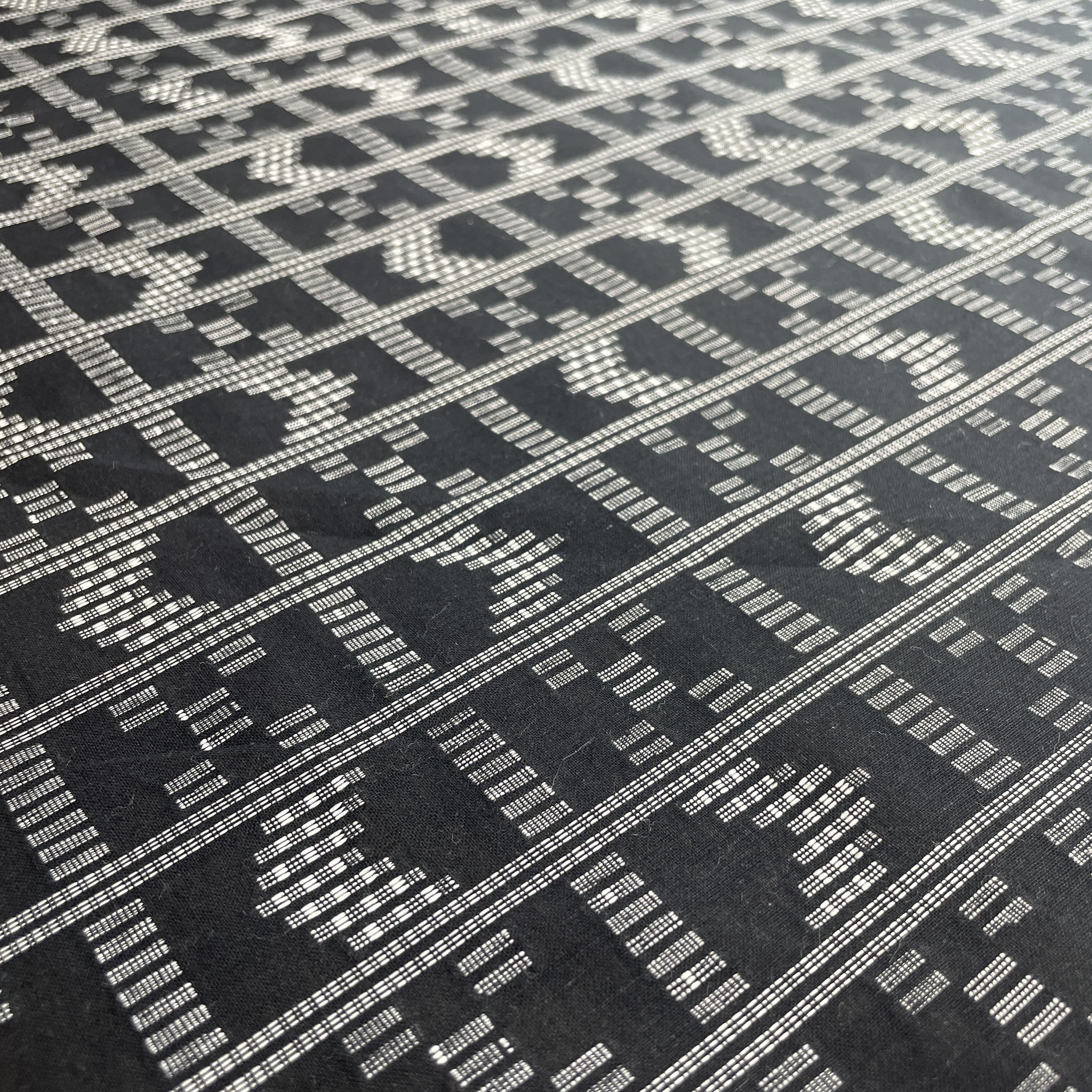 Premium Black Geometrical Silver Dobby Embroidery Cotton Fabric