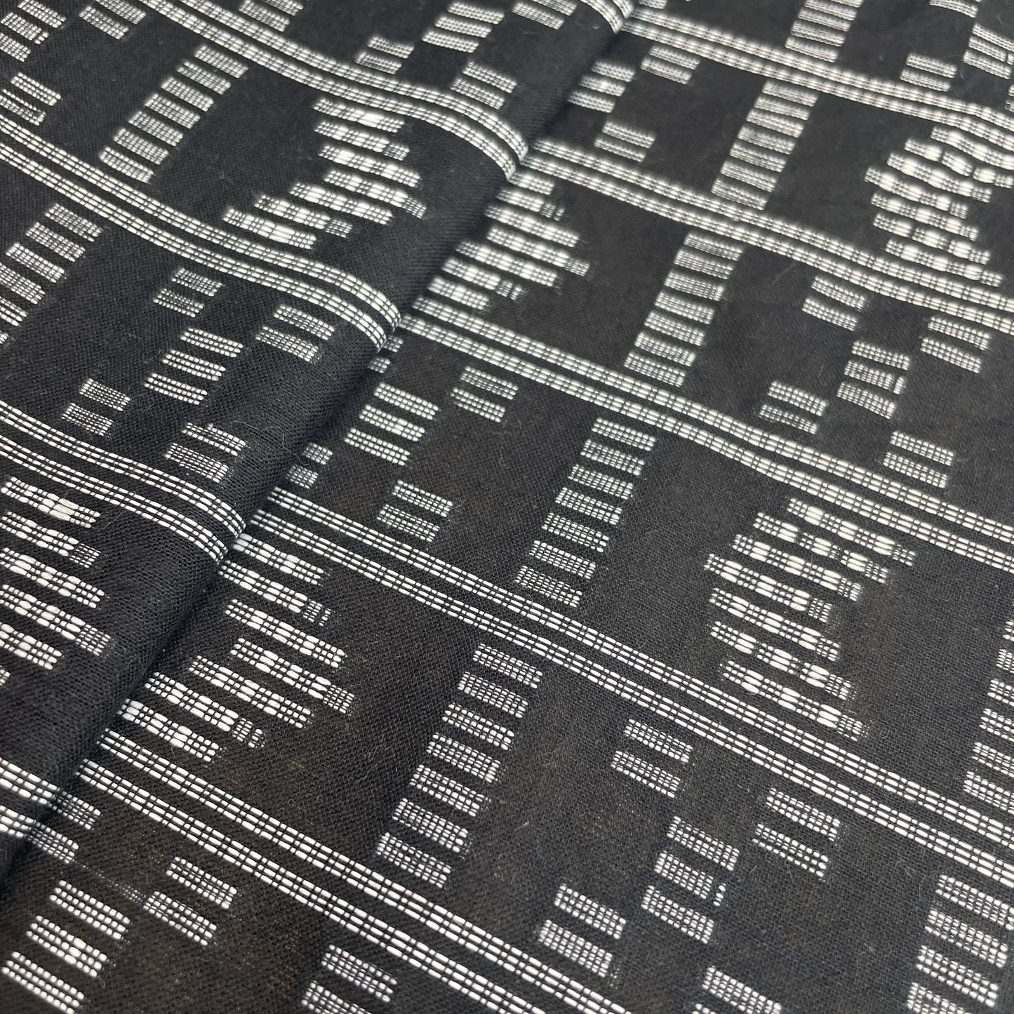 Premium Black Geometrical Silver Dobby Embroidery Cotton Fabric