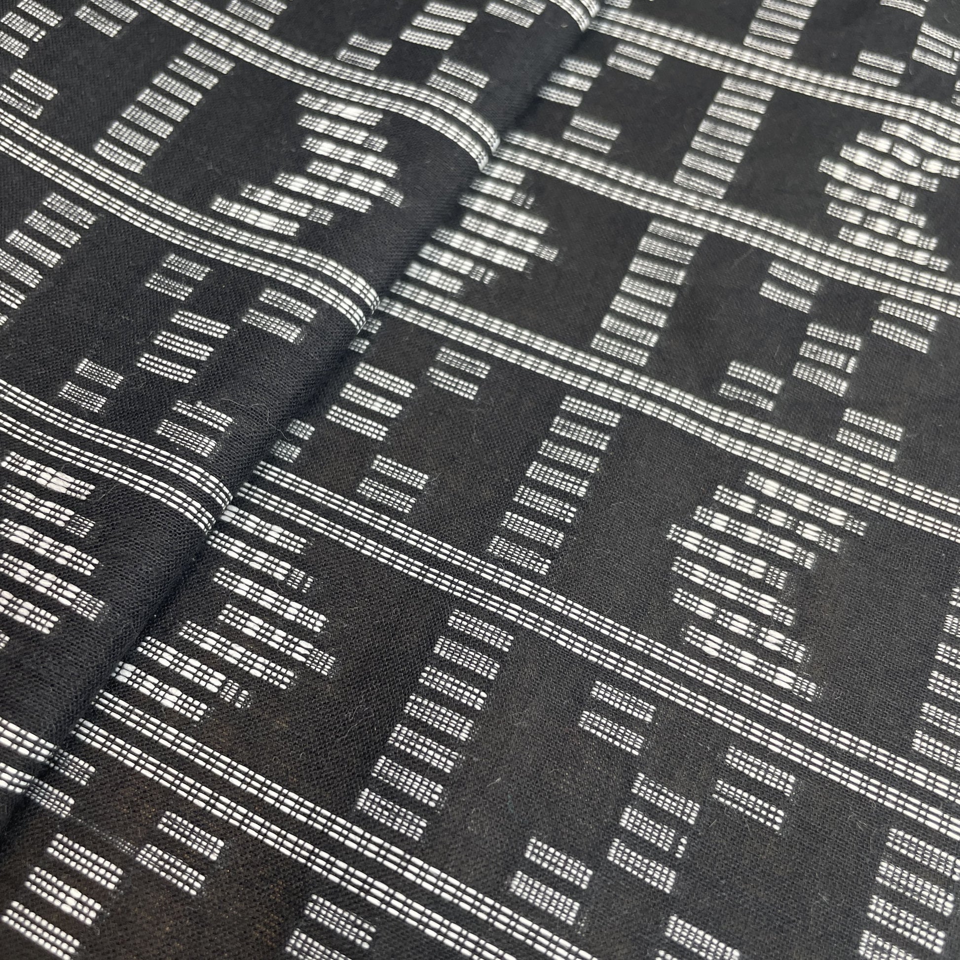 Premium Black Geometrical Silver Dobby Embroidery Cotton Fabric