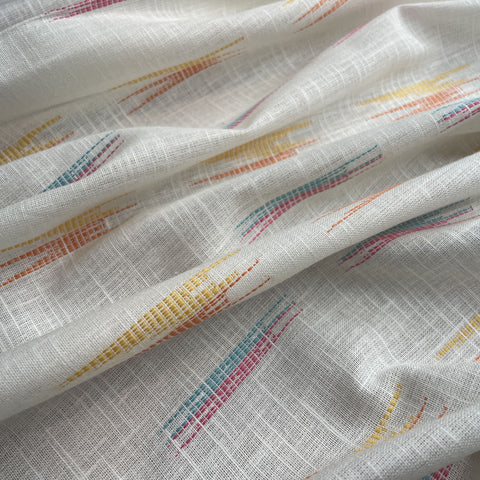Premium OffWhite Orange Multicolor Ikkat Dobby Embroidery Dyeable Cotton Fabric