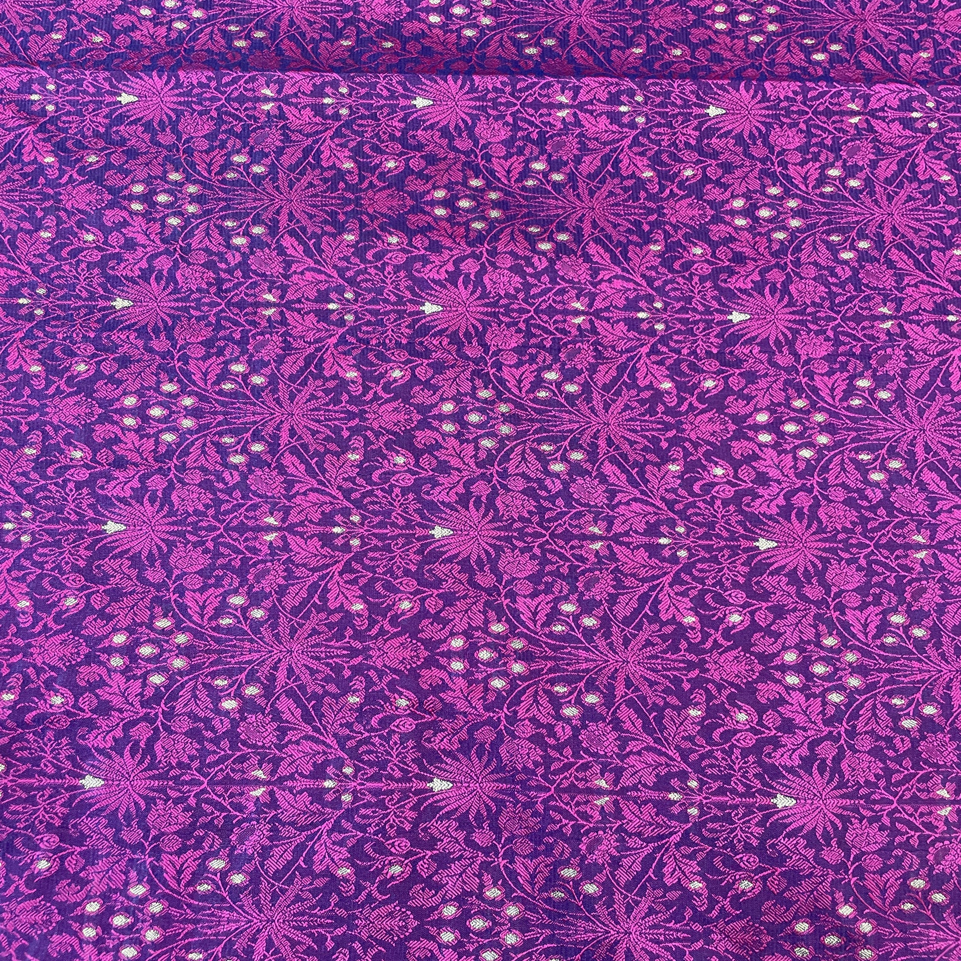 Exclusive Purple Traditional Print Tanchui Jamewar Silk Fabric