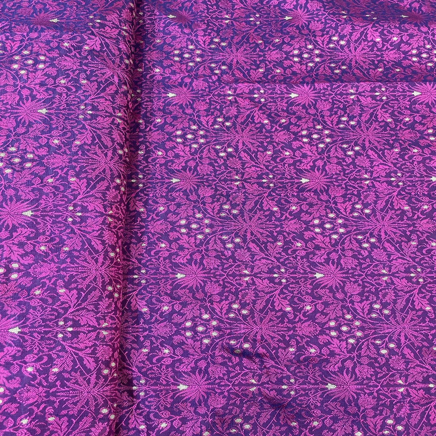 Exclusive Purple Traditional Print Tanchui Jamewar Silk Fabric