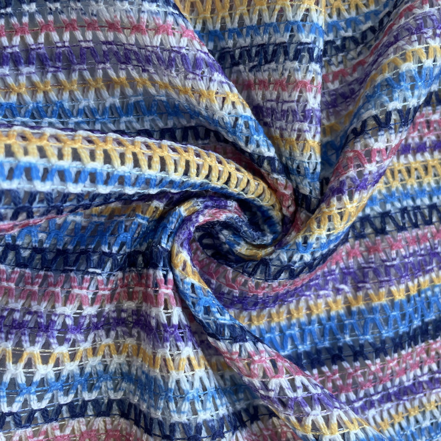 Blue Stripe Print Cotton Crochet Fabric 13600