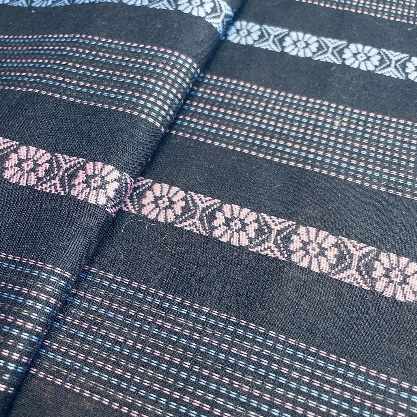 Premium Blue Multicolor Floral Stripes Silver Lurex Dobby Embroidery Cotton Fabric