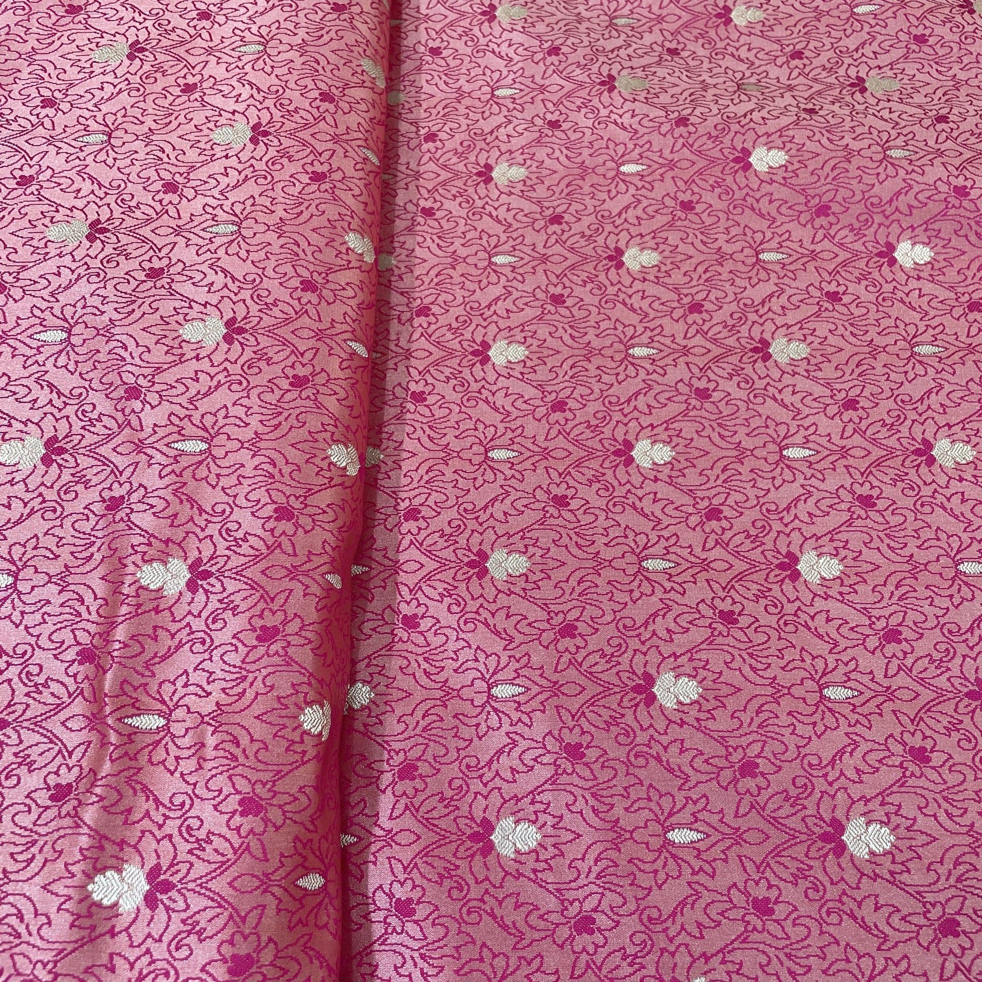 Exclusive Pink Traditional Print Tanchui Jamewar Silk Fabric