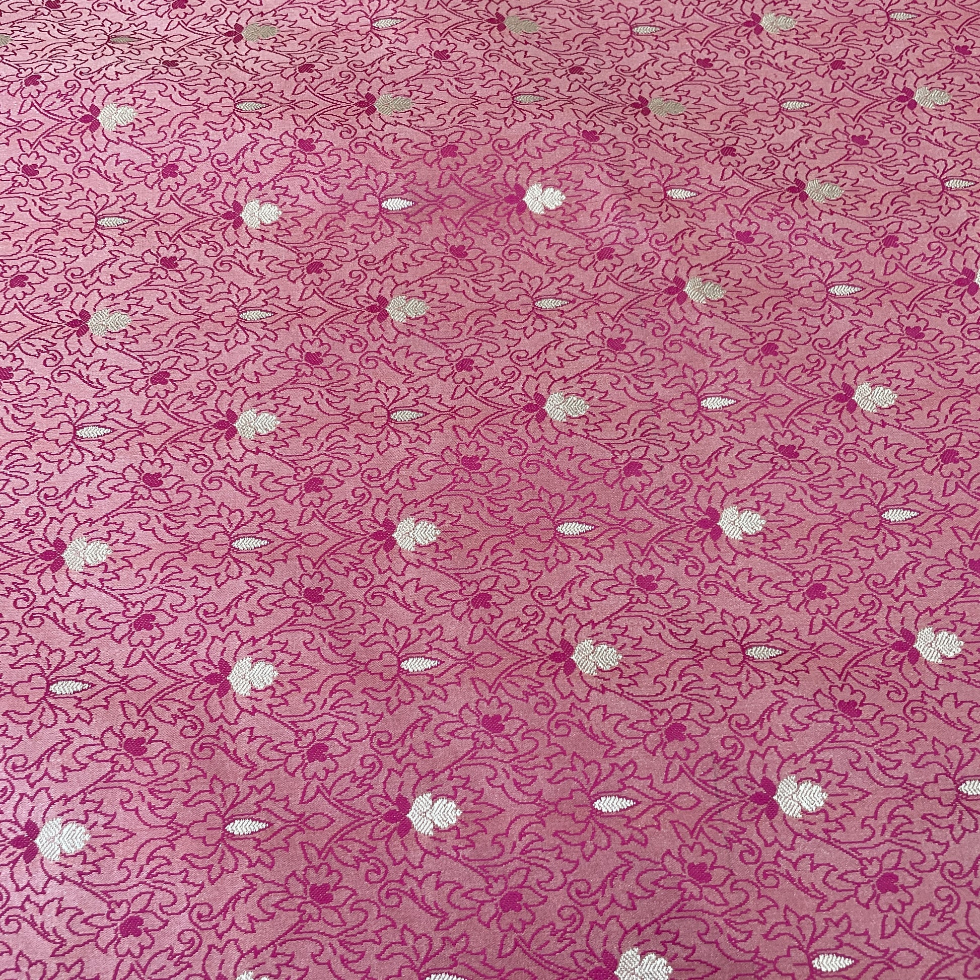 Exclusive Pink Traditional Print Tanchui Jamewar Silk Fabric