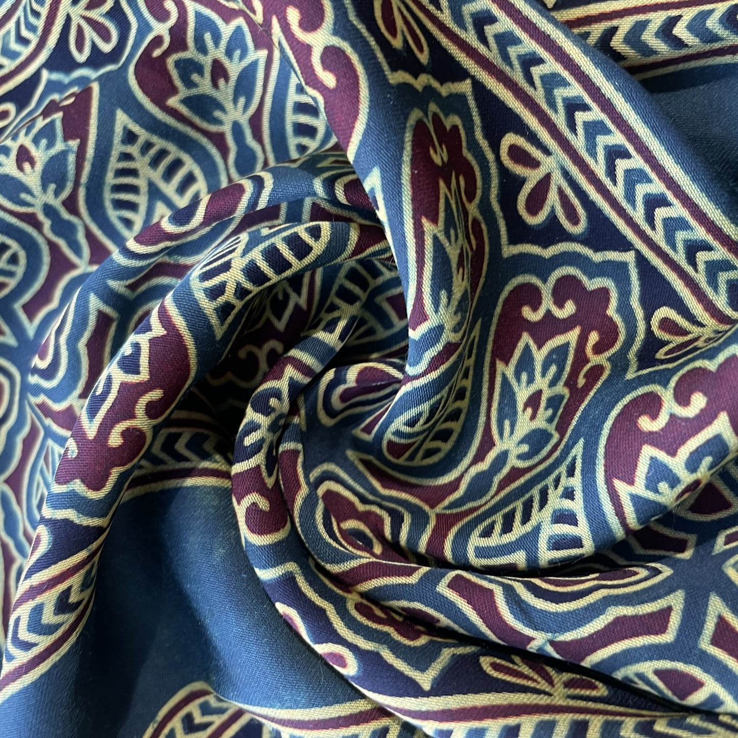 Dark Green Ajrakh Print Modal Satin Fabric 18188
