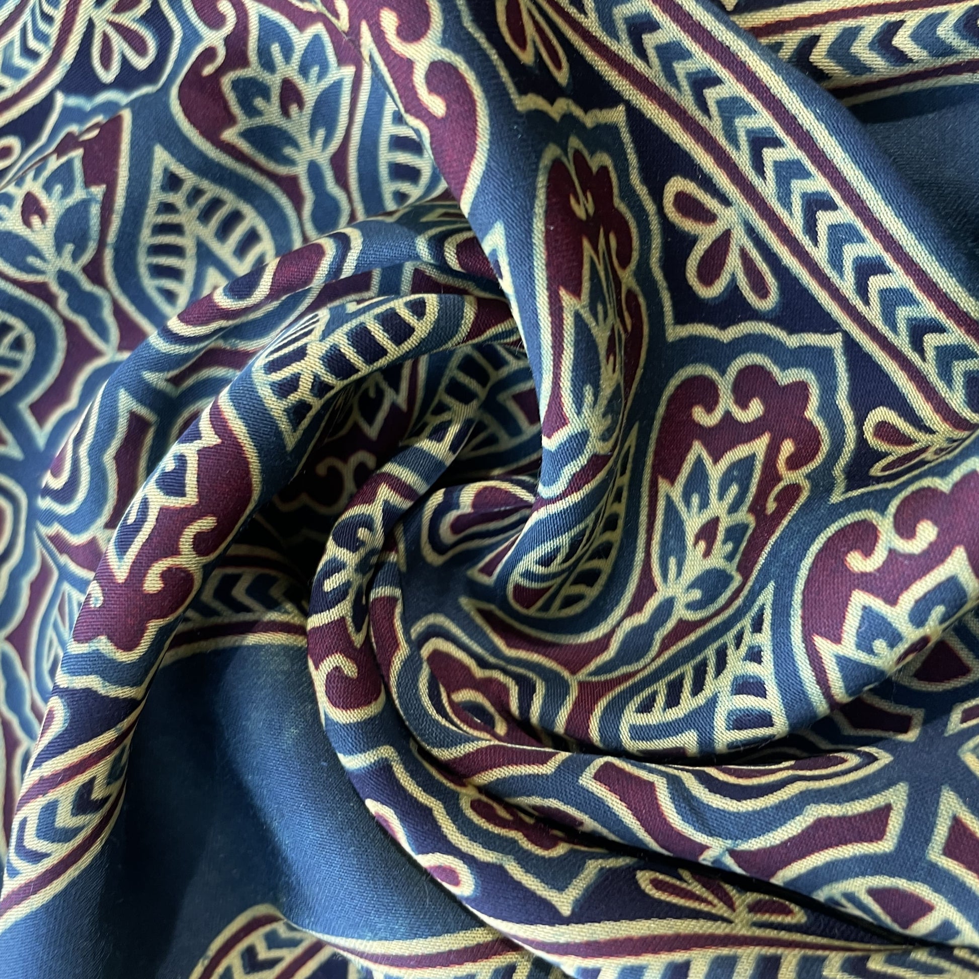 Dark Green Ajrakh Print Modal Satin Fabric 18188