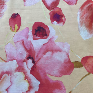 Yellow Floral Print Linen Satin Fabric 15507