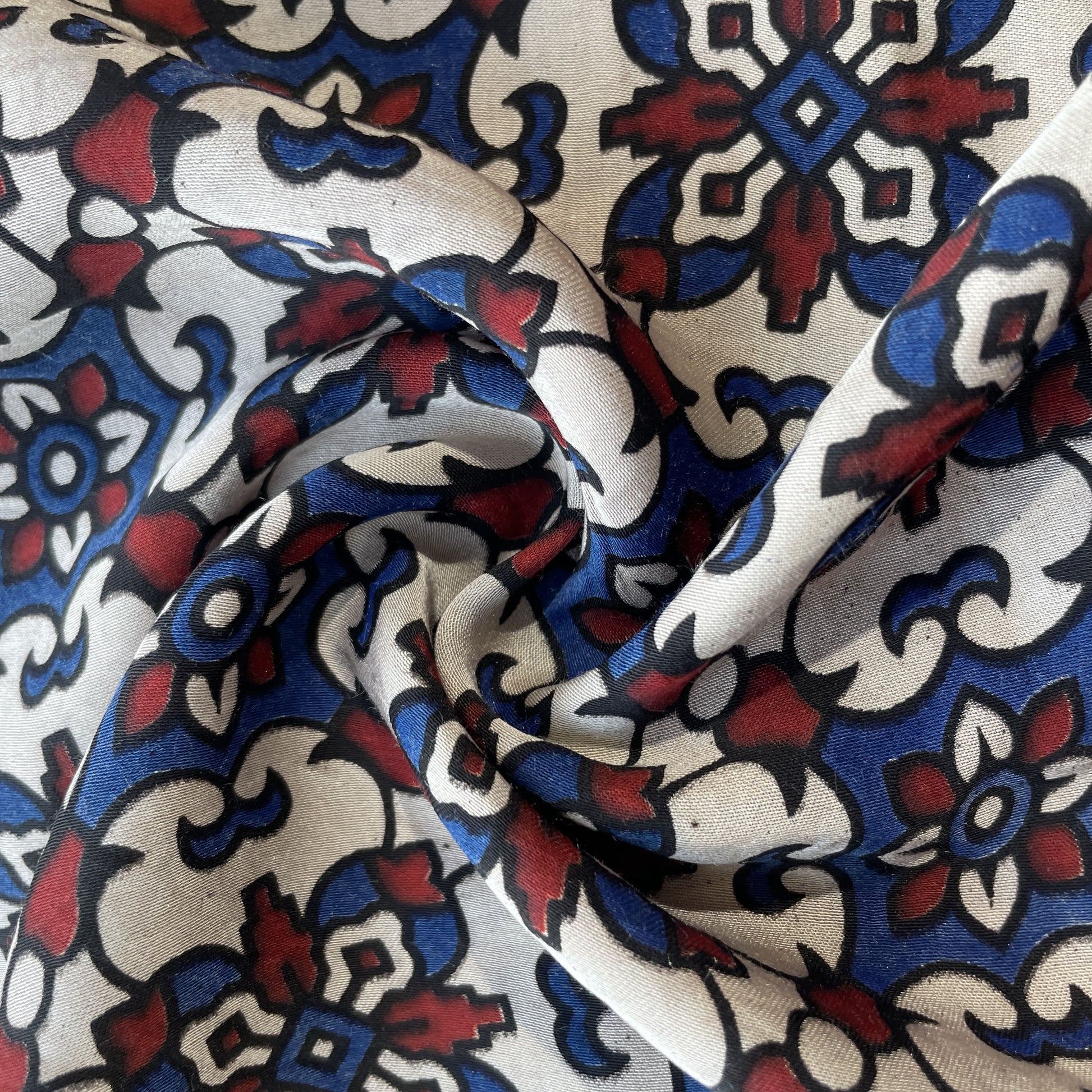 Cream Ajrakh Print Modal Satin Fabric 18181