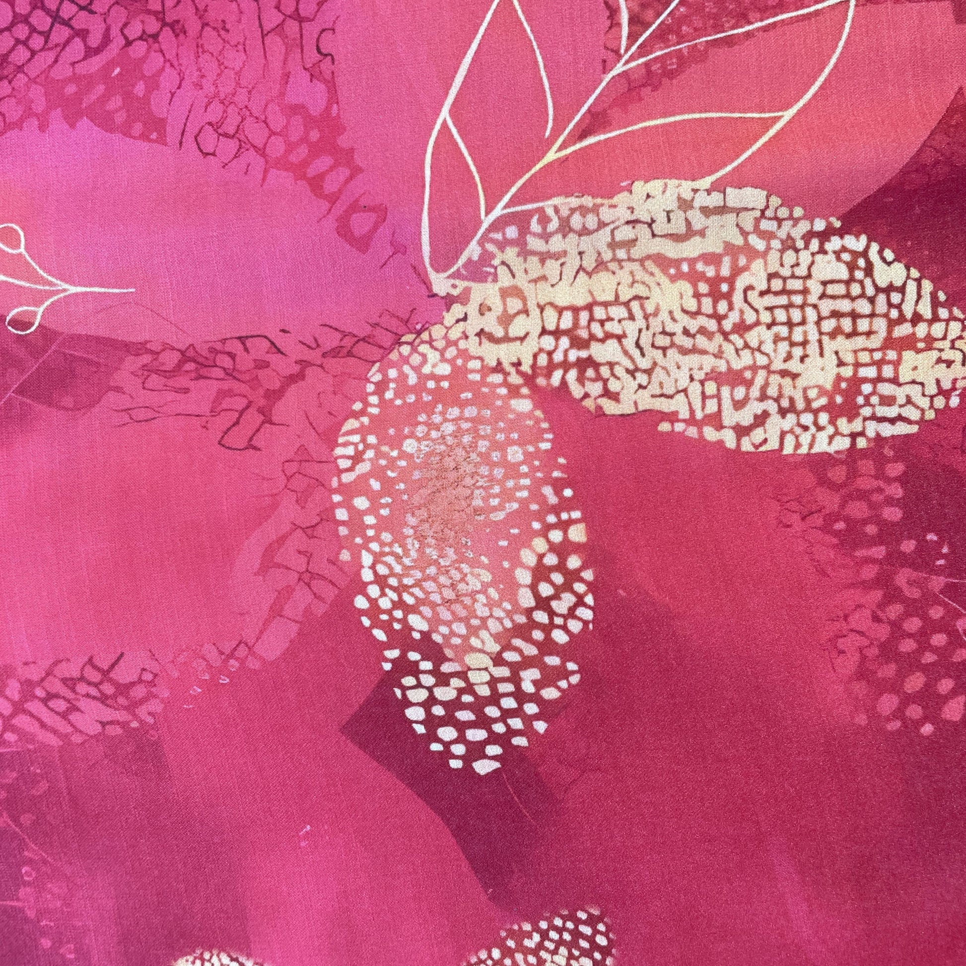 Red Floral Print Linen Satin Fabric 15505