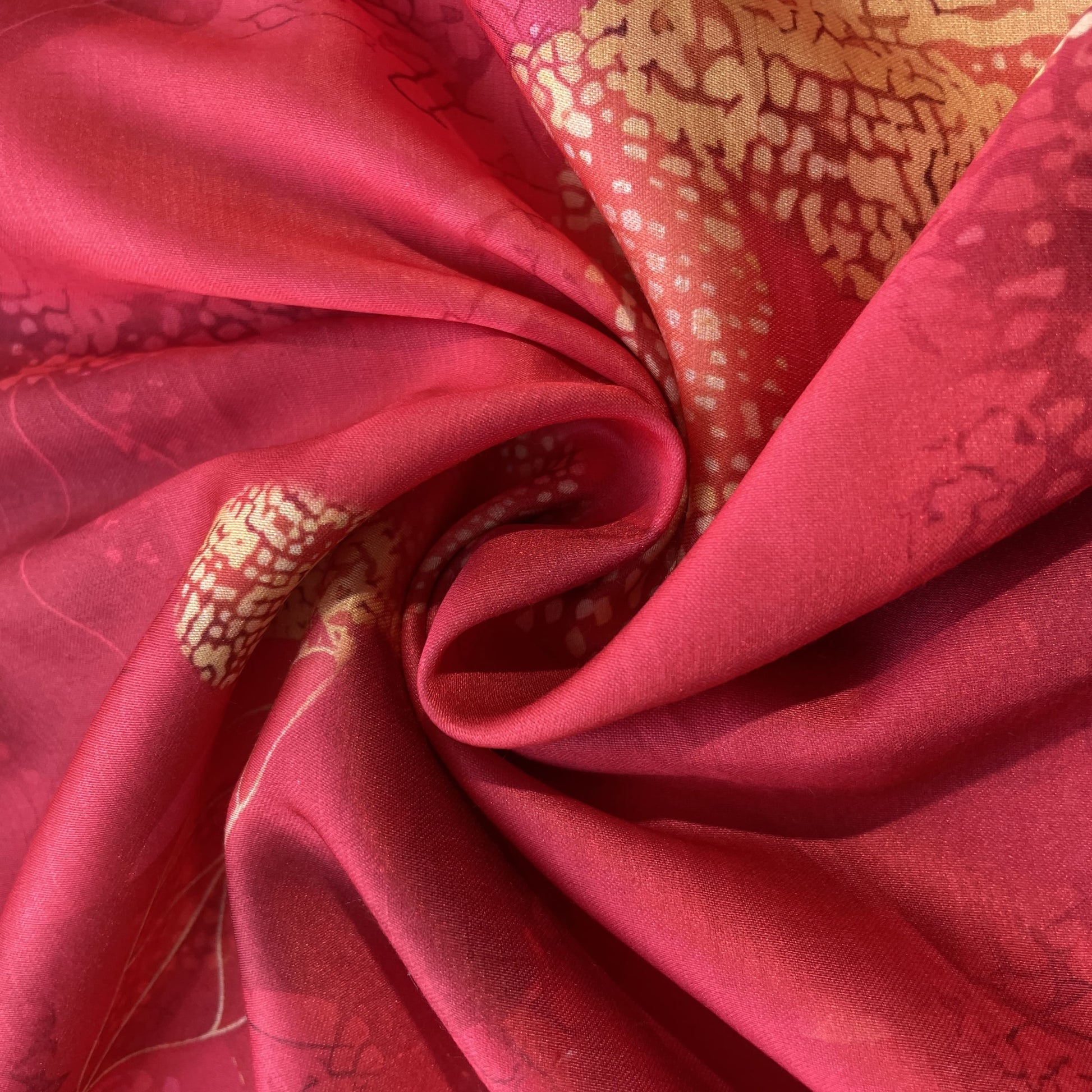 Red Floral Print Linen Satin Fabric 15505