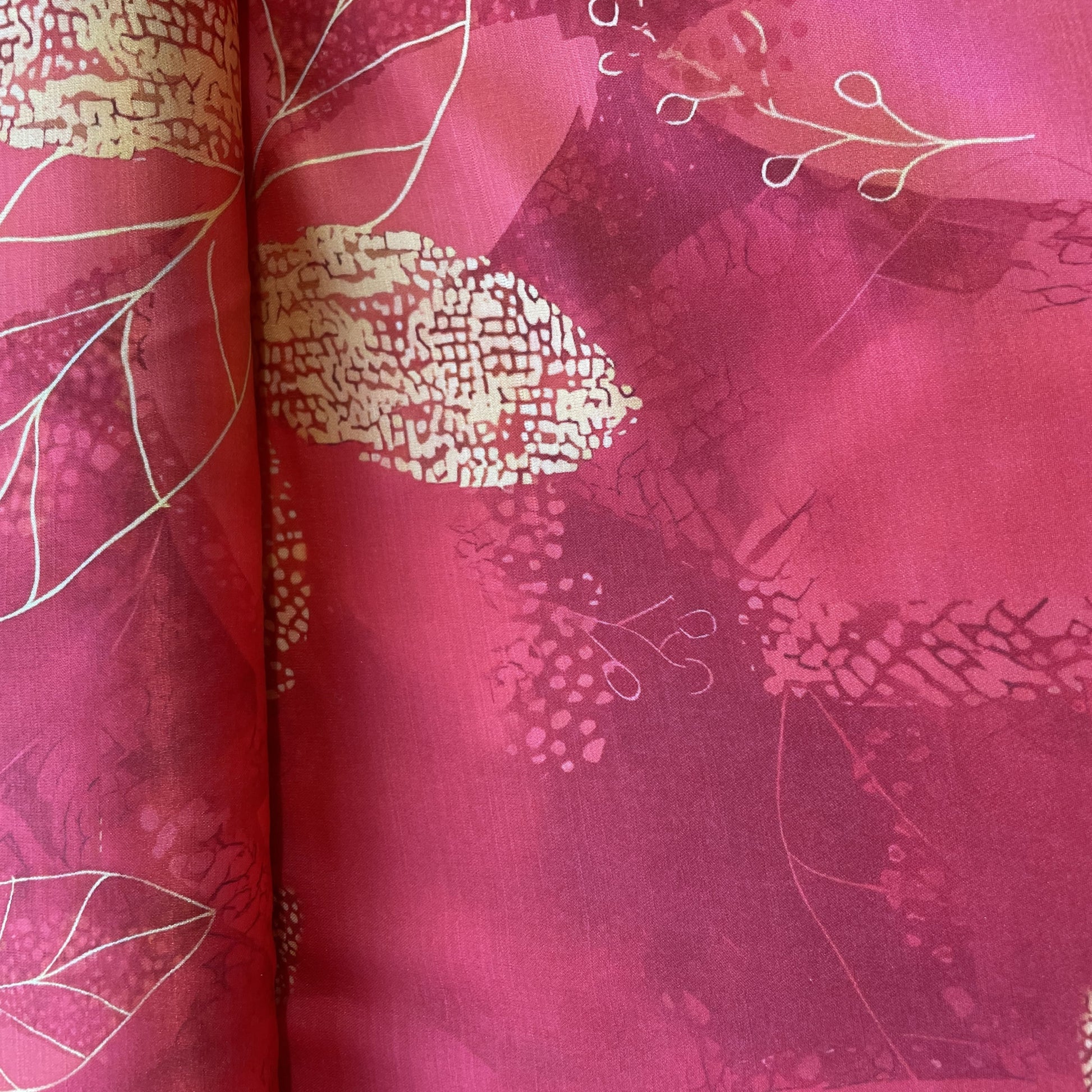 Red Floral Print Linen Satin Fabric 15505