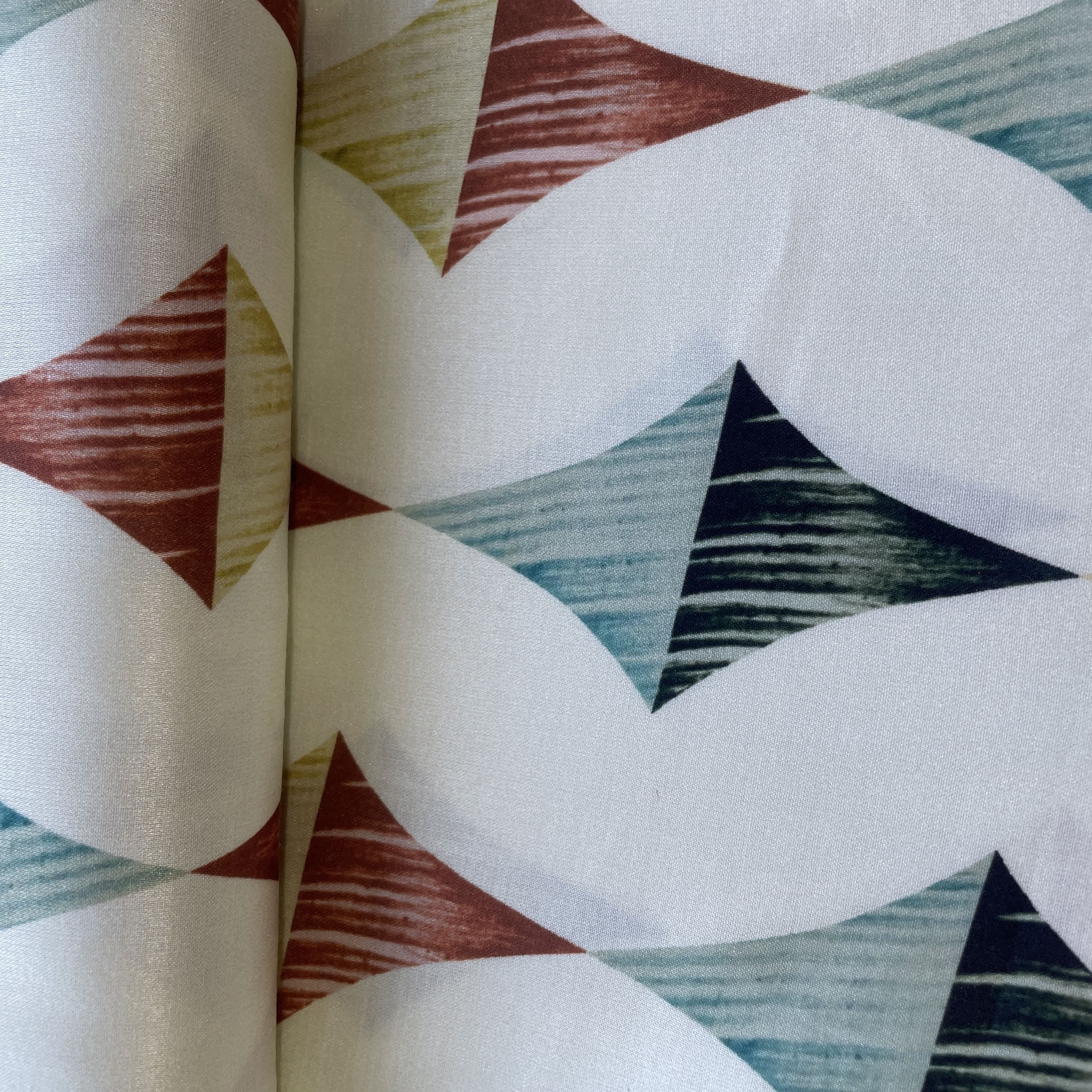 Off White Geomatrical Print Modal Satin Fabric 17166