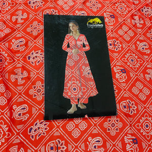 Red Traditional Print Georgette Satin Fabric - TradeUNO