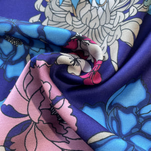 Blue Multicolor Floral Linen Satin Fabric 15431