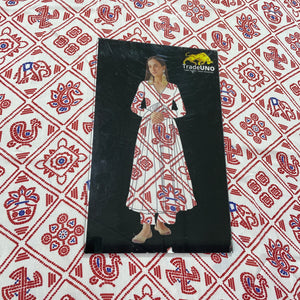 White & Red Traditional Print Georgette Satin Fabric - TradeUNO
