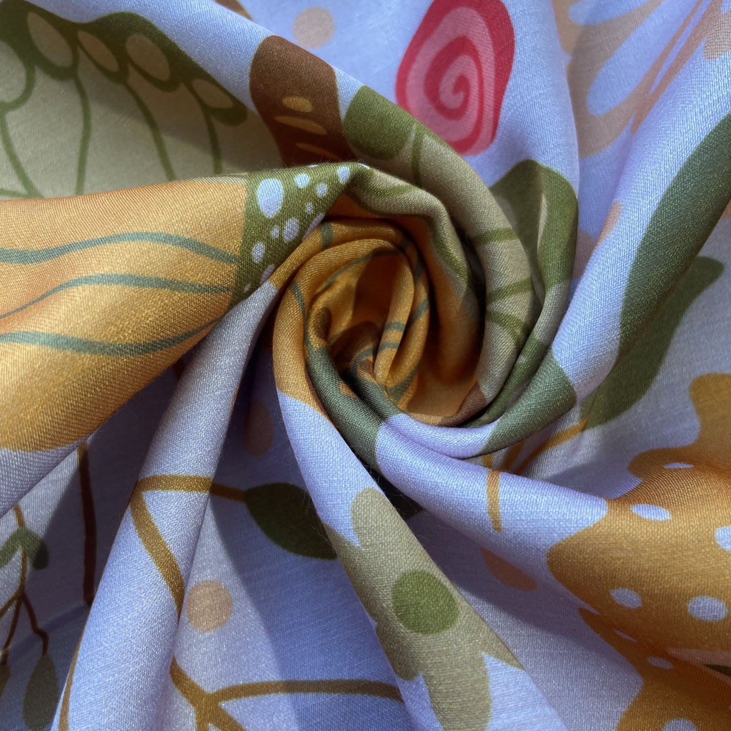 Lavender Multicolor Floral Print Linen Satin Fabric 15503