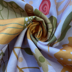 Lavender Multicolor Floral Print Linen Satin Fabric 15503