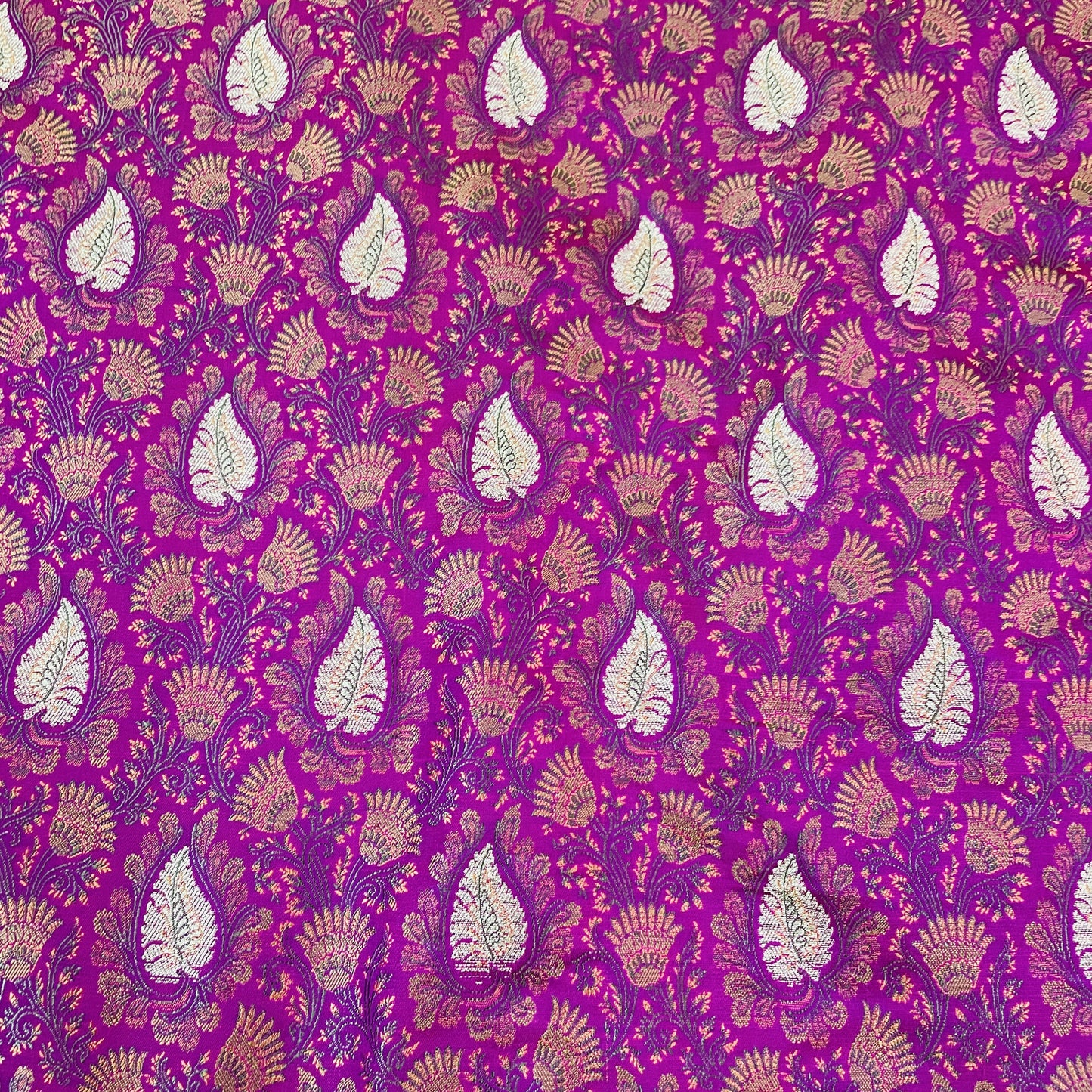 Exclusive Dark Magenta Traditional Print Tanchui Jamewar Silk Fabric