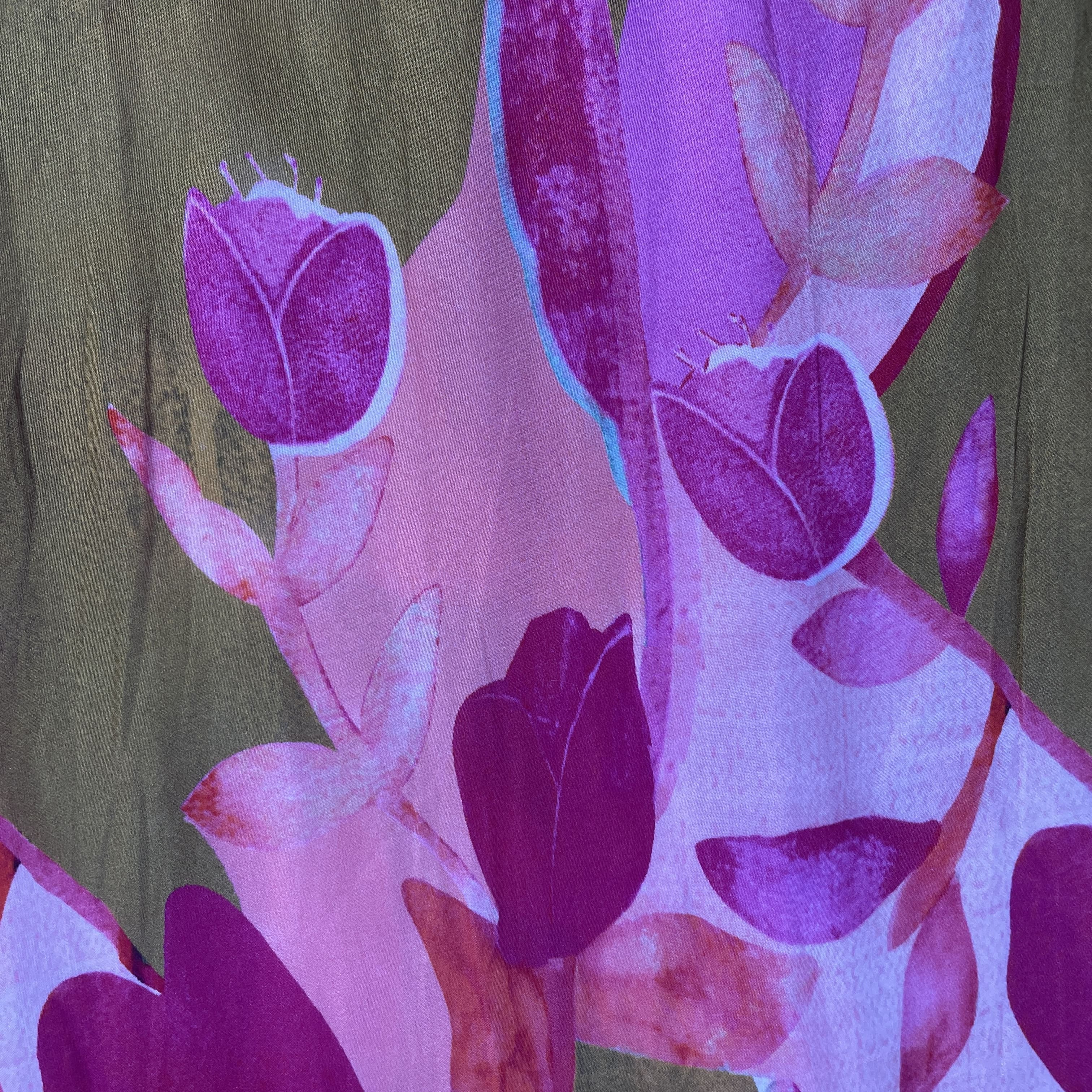 Peach Floral Print Modal Satin Fabric 19949