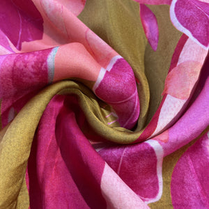Peach Floral Print Modal Satin Fabric 19949