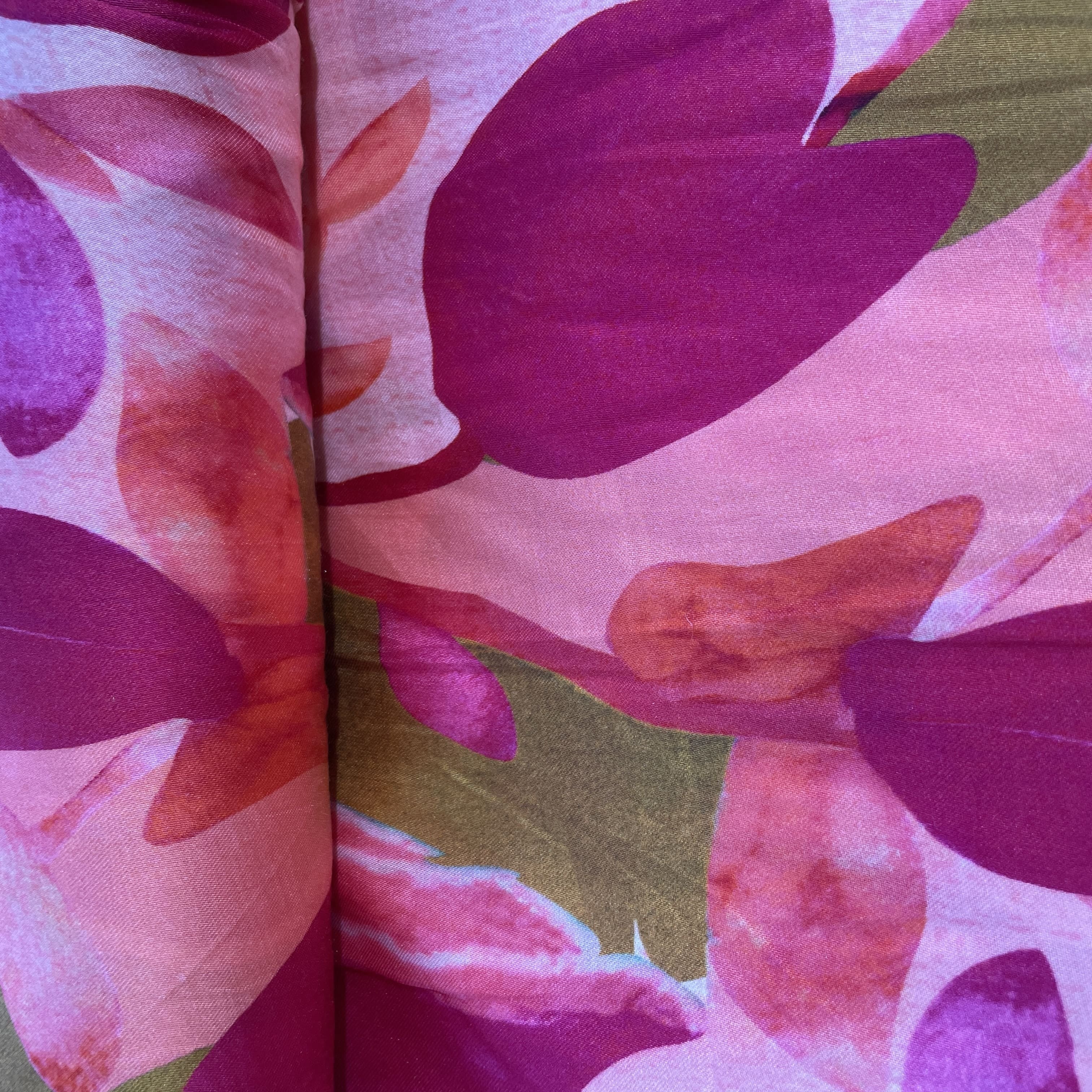 Peach Floral Print Modal Satin Fabric 19949