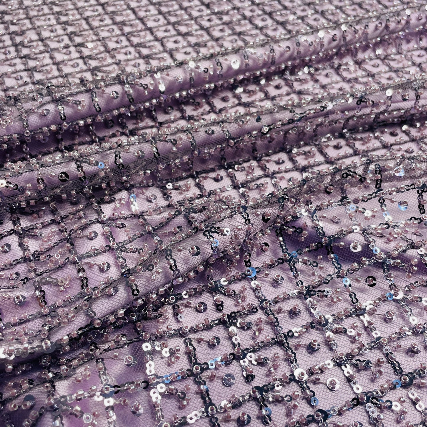 Premium Eggplant Purple Heavy Sequins CutDana Embroidery Net Fabric