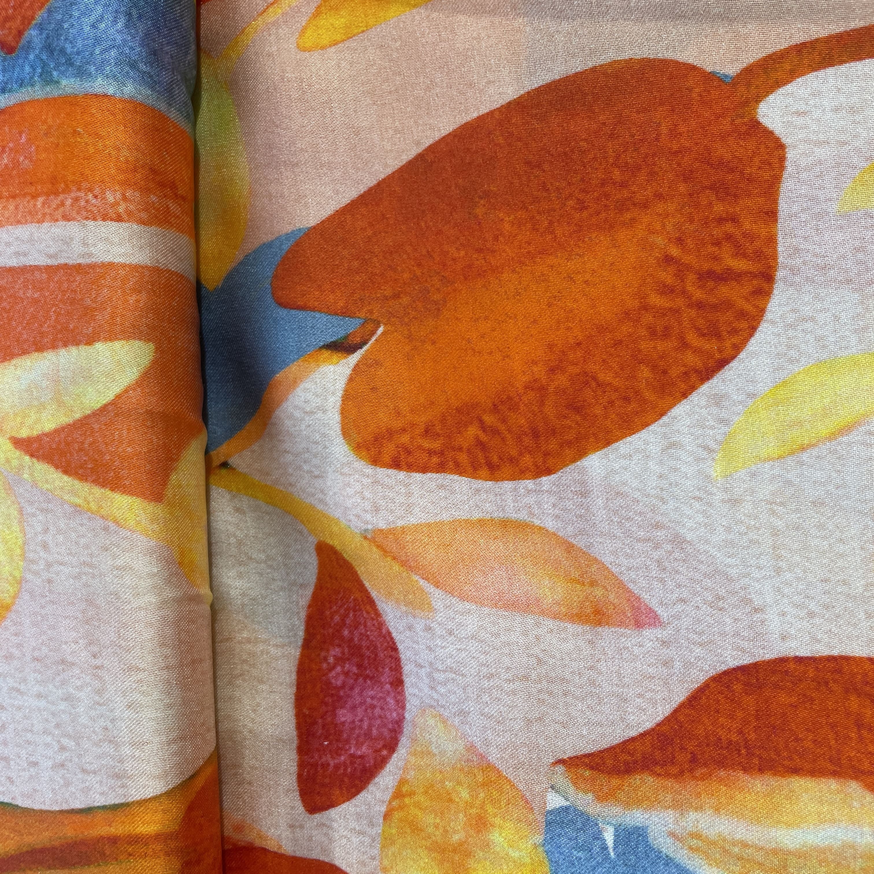Peach Abstract Print Modal Satin Fabric 19955