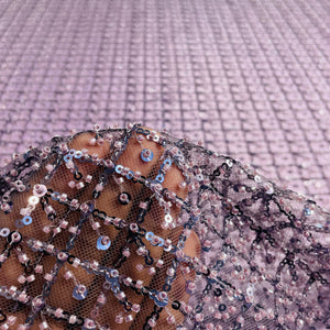 Premium Eggplant Purple Heavy Sequins CutDana Embroidery Net Fabric