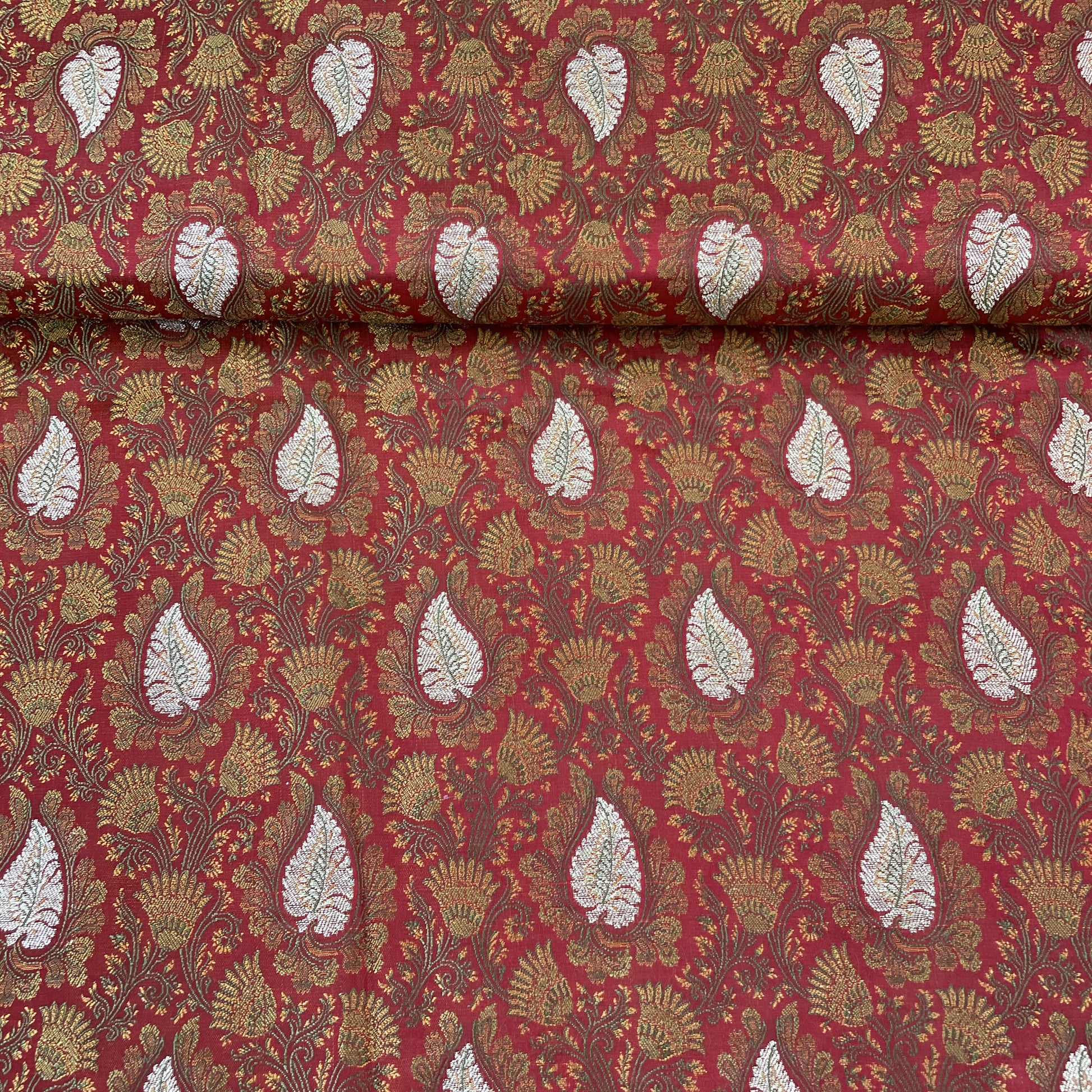 Exclusive Red Traditional Print Tanchui Jamewar Silk Fabric