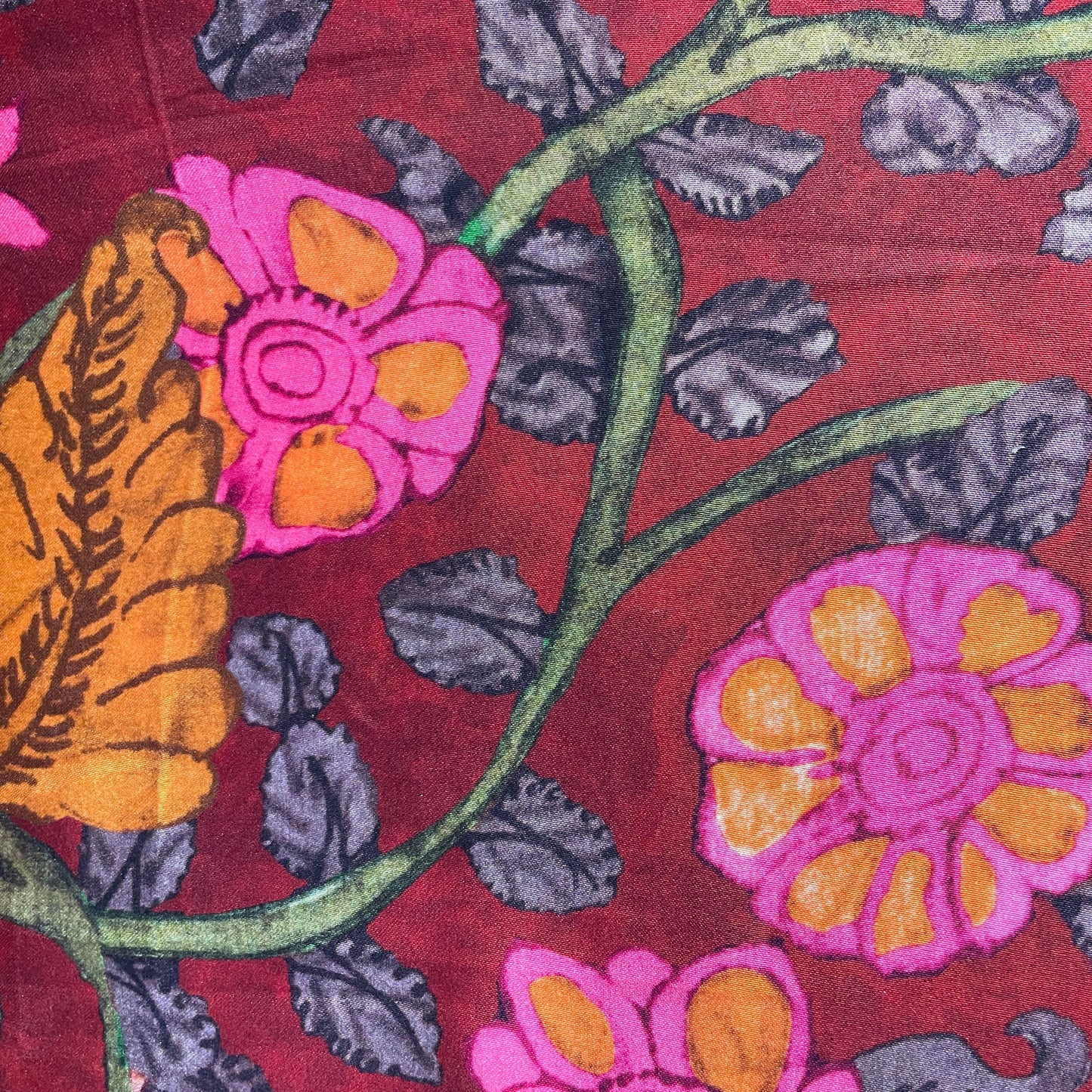 Maroon Floral Print Modal Satin Fabric 19953