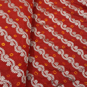 Exclusive Red Zari Bandhej Jacquard Silk Fabric