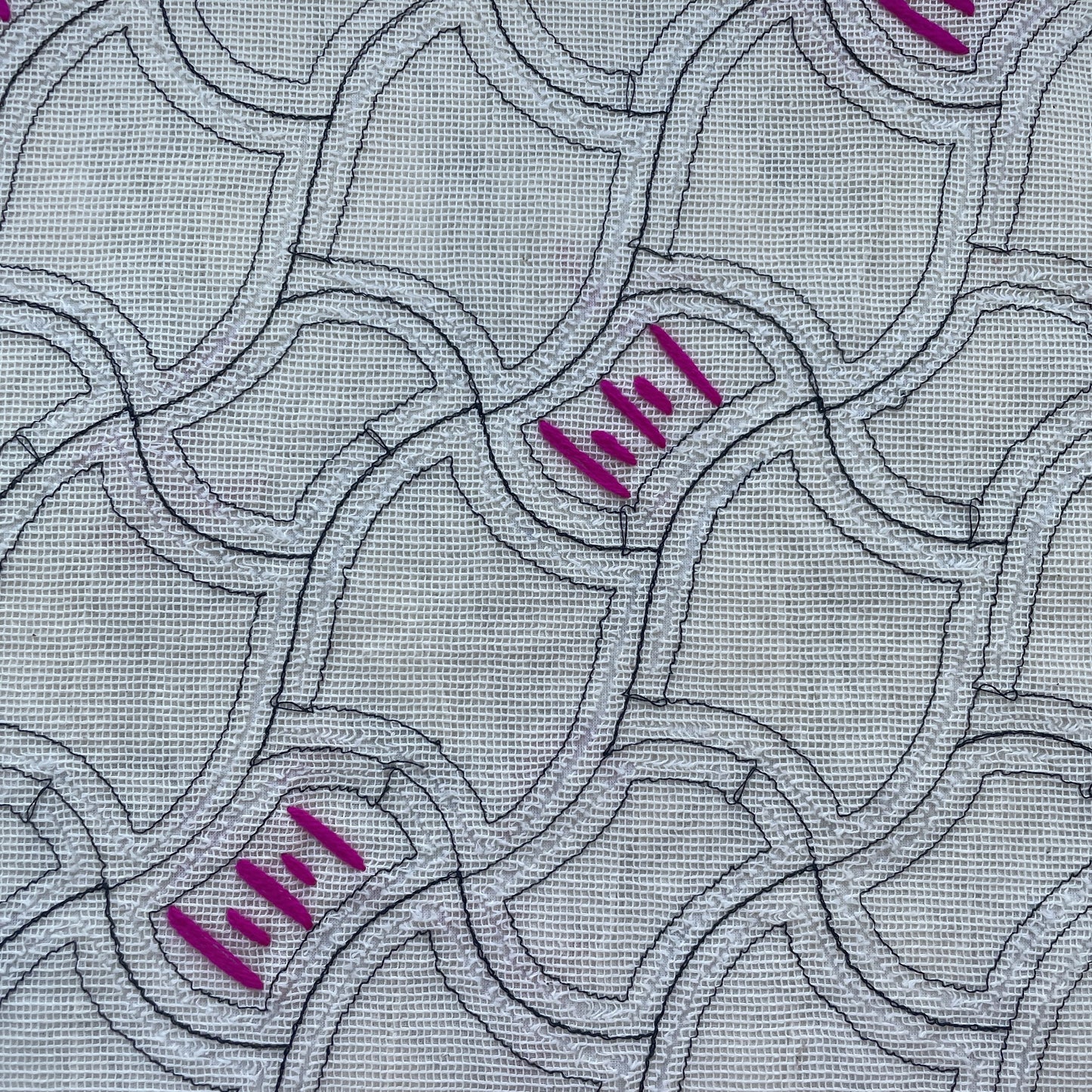 White & Pink Double Hand Work Cotton Fabric 13749