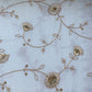 Off White & Orange Floral Sequence Embroidery With Border Cotton Fabric 11096
